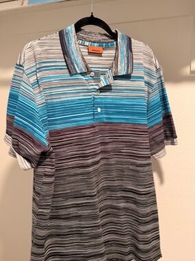 Missoni Men's Teal, Navy & Gray Striped Polo